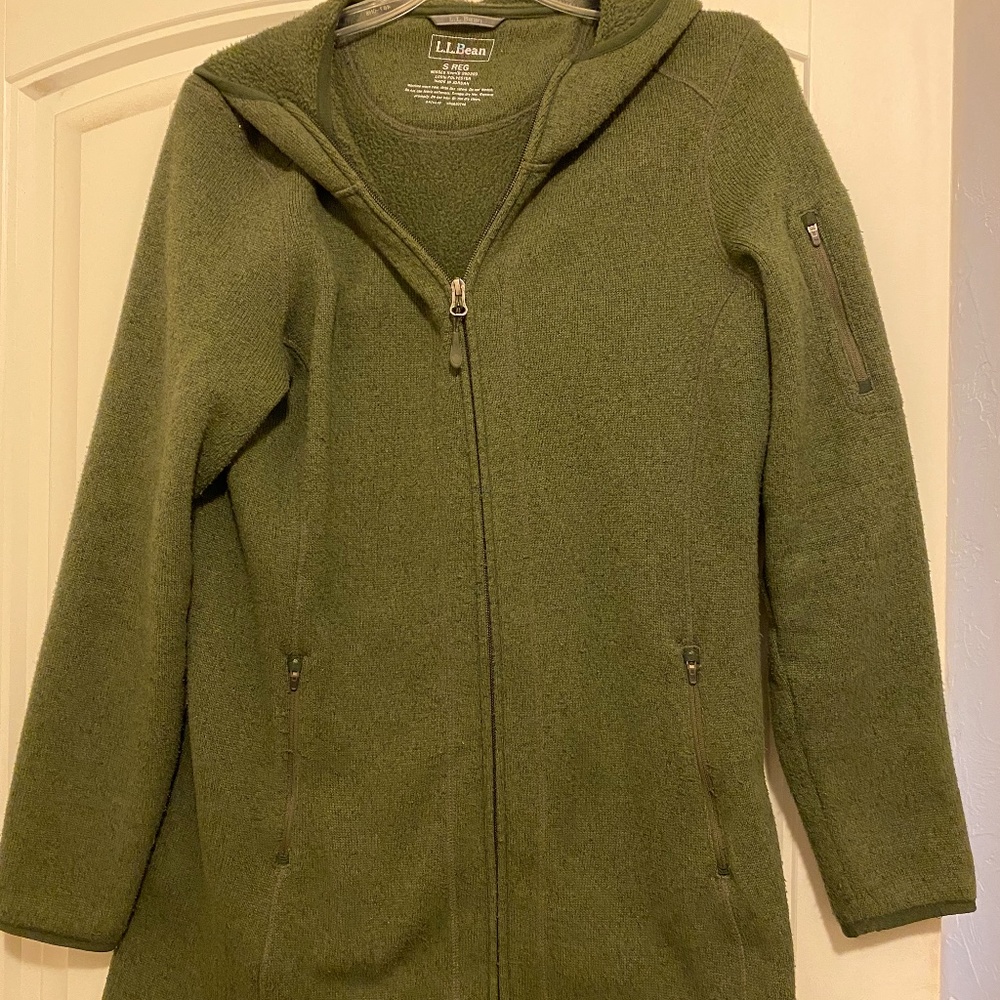 L L Bean olive green fleece sweater jacket